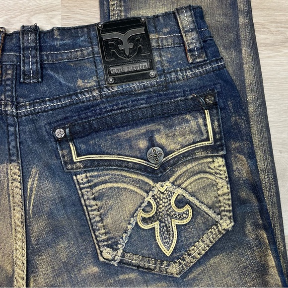 Rock Revival Gold Foiled Ayaan Biker Jeans Size 40 - Picture 2 of 16
